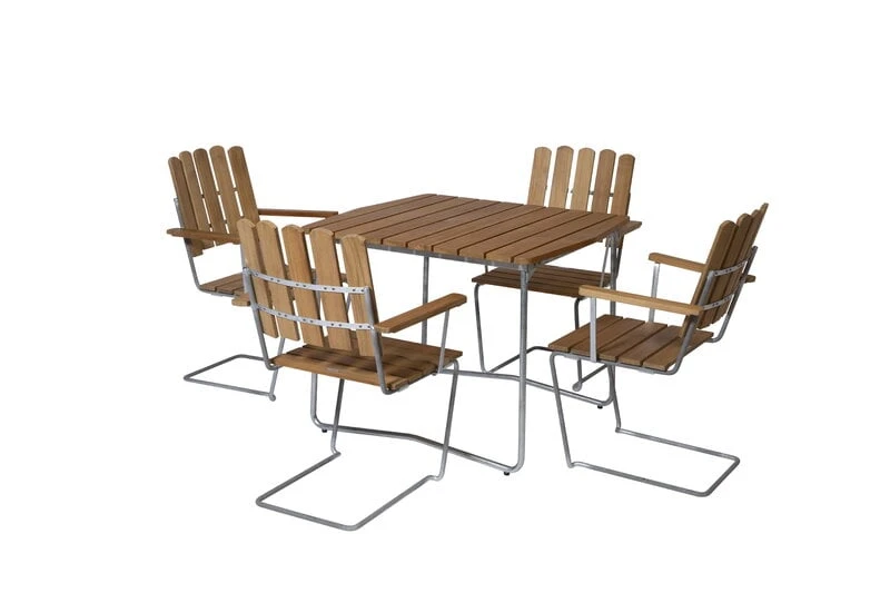 Grythyttan Stålmöbler Nojatuoli A2, Galvanoitu Teräs - Tiikki 4 Grythyttan Stålmöbler Nojatuoli A2, Galvanoitu Teräs - Tiikki - Image 2