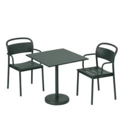 Muuto Linear Steel Käsinojallinen Tuoli, Tummanvihreä -EMI Sisustus Kauppa Linear steel armchair cafe table 70x70 h73 dark green Muuto 5000x5000 hi res 150